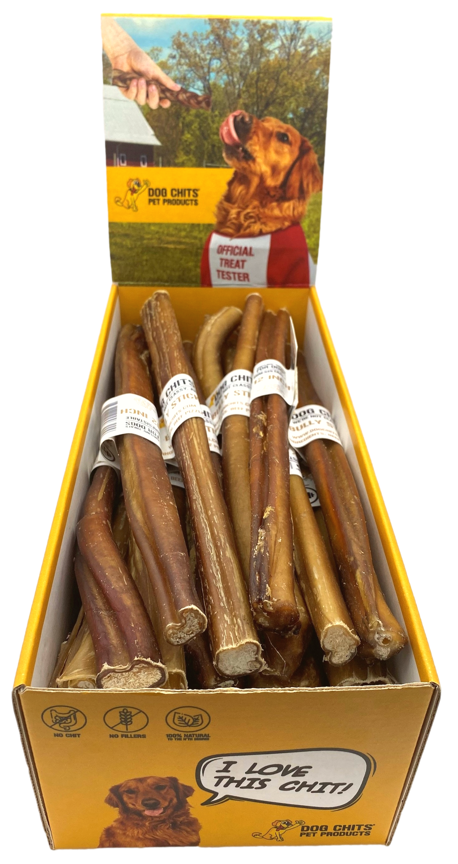 Bully Sticks, 12" 30 Pack, Open Top Bin Box (WHOLESALE ONLY)